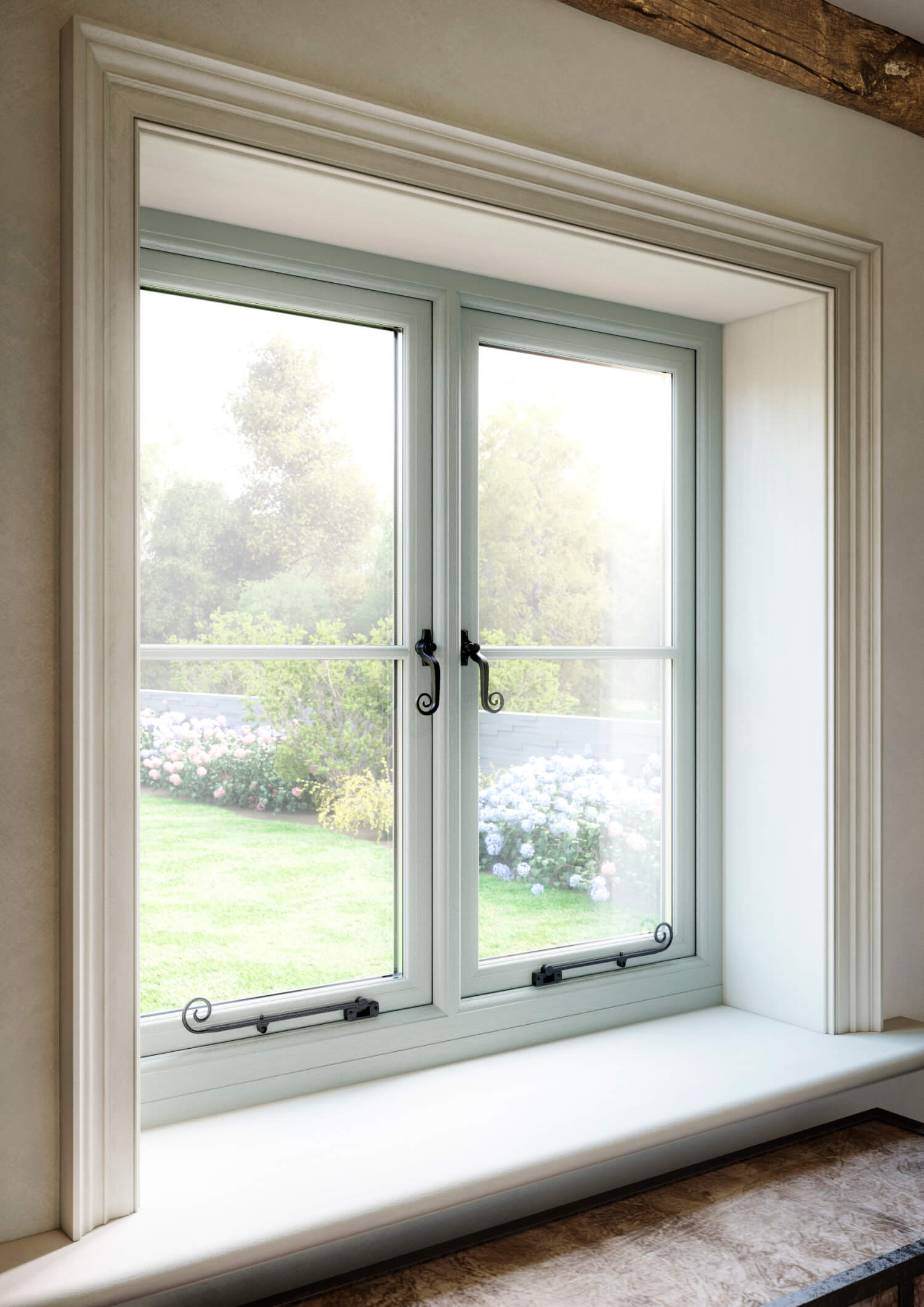 Internal view of a Profile 22 flush casement window in contemporary Agate Grey.